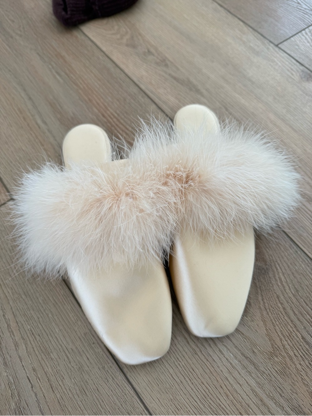 Sleeper Cream Satin Fur-Trim Slip-On Slides
